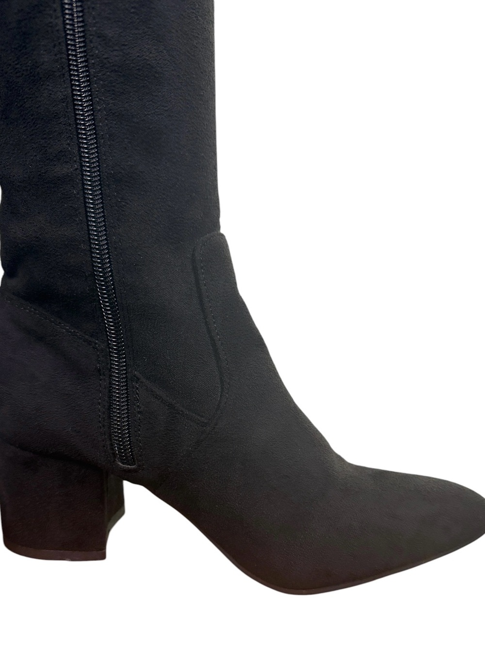 Top Moda Black Knee High Boots Size 6 Pointed Toe Block Heel Stretch - Picture 4 of 16